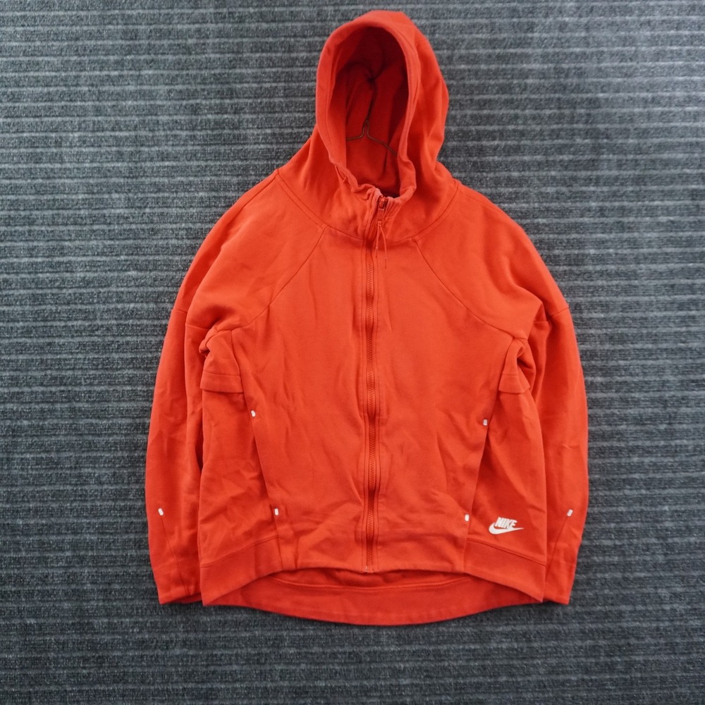 Nike Hoodie Mens Medium Orange Tech Fleece Full Zip Raglan Activewear